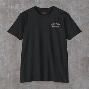 Front of the black Goin' to Work tee with the crossed-tools Truck Co. Apparel crest on the left chest