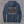 Back of the heathered navy Truck Co. Apparel vintage logo hoodie, TCA crest between a ladder and pike pole