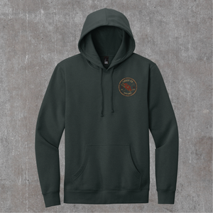 Front of the charcoal Truck Co. Apparel hoodie with the round TCA crest on the left chest