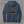 Heathered navy 9/11 memorial hoodie, back print: faded flag with rust-red Twin Towers, 25th Anniversary