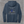 Heathered navy 9/11 hoodie, back print: greyscale flag and skyline with the Twin Towers in blue, 25th Anniversary